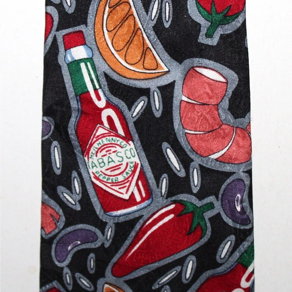 Tabasco Necktie black silk hot pepper sauce bottle fun bbq food cook spicy